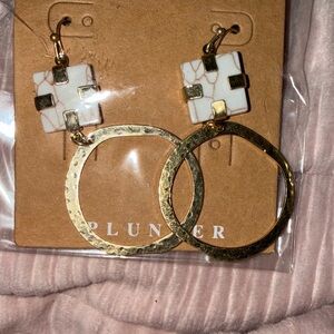 Plunder Gold and White Geometric Earrings